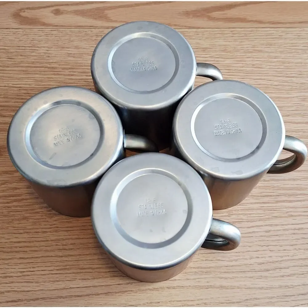 Vtg Eat Sleep Ride Motorcycle Mugs Stainless Steel Coffee Cups Marlboro Set Of 4
